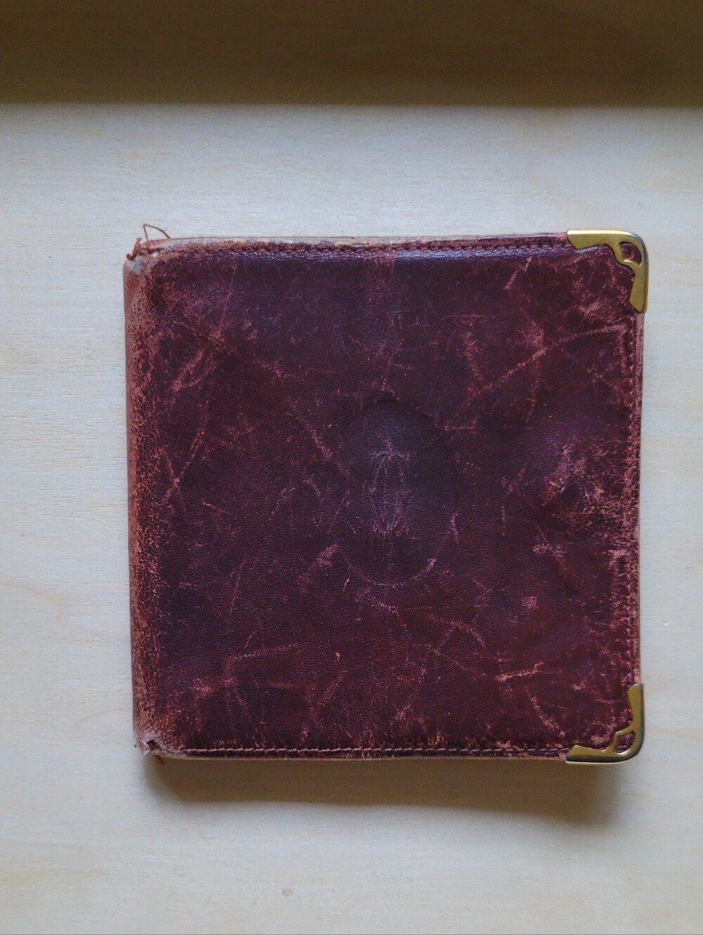 Vintage Cartier Burgandy Leather Bifold Wallet with Gold Corners & Coin holder